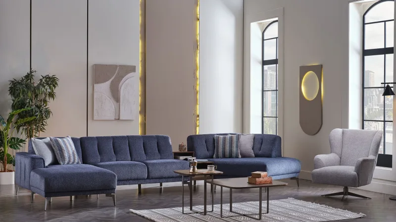 Bellona Gaziantep Atlanta Köşe Takımı Modüler - Lacivert - Bronz Ayak